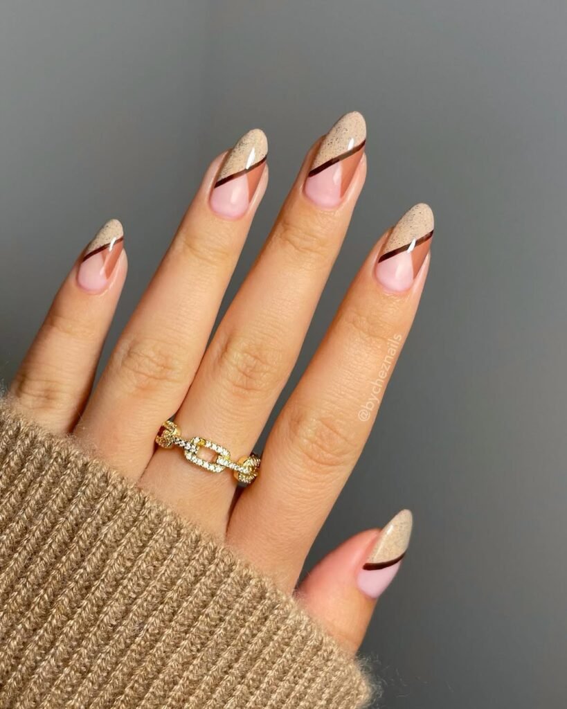 Neutral sand and brown angled tips — subtle sophistication for a classy Night Out Outfit.