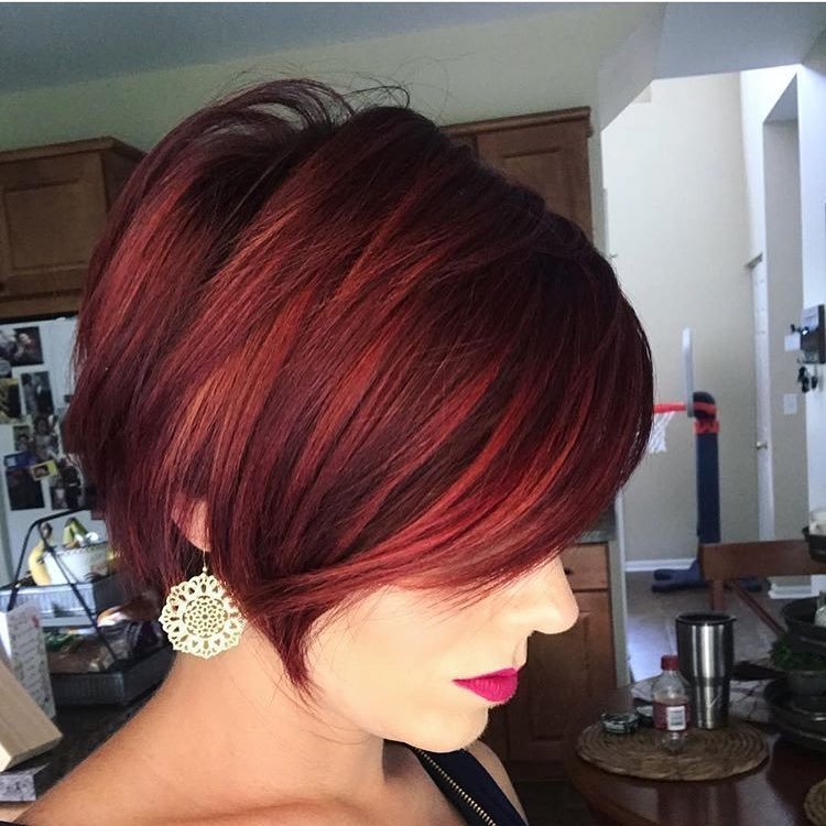 Deep red layered bob hairstyle, ideal for those seeking vibrant and cute hairstyles for short hair.
